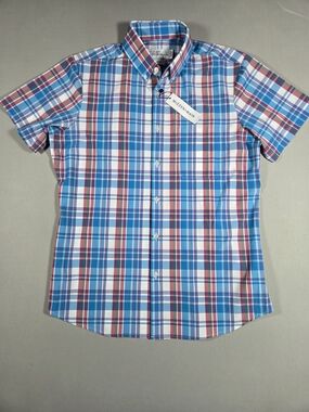 Mizzen+Main Blue Plaid Short-Sleeve Button-Down Shirt Large NWT